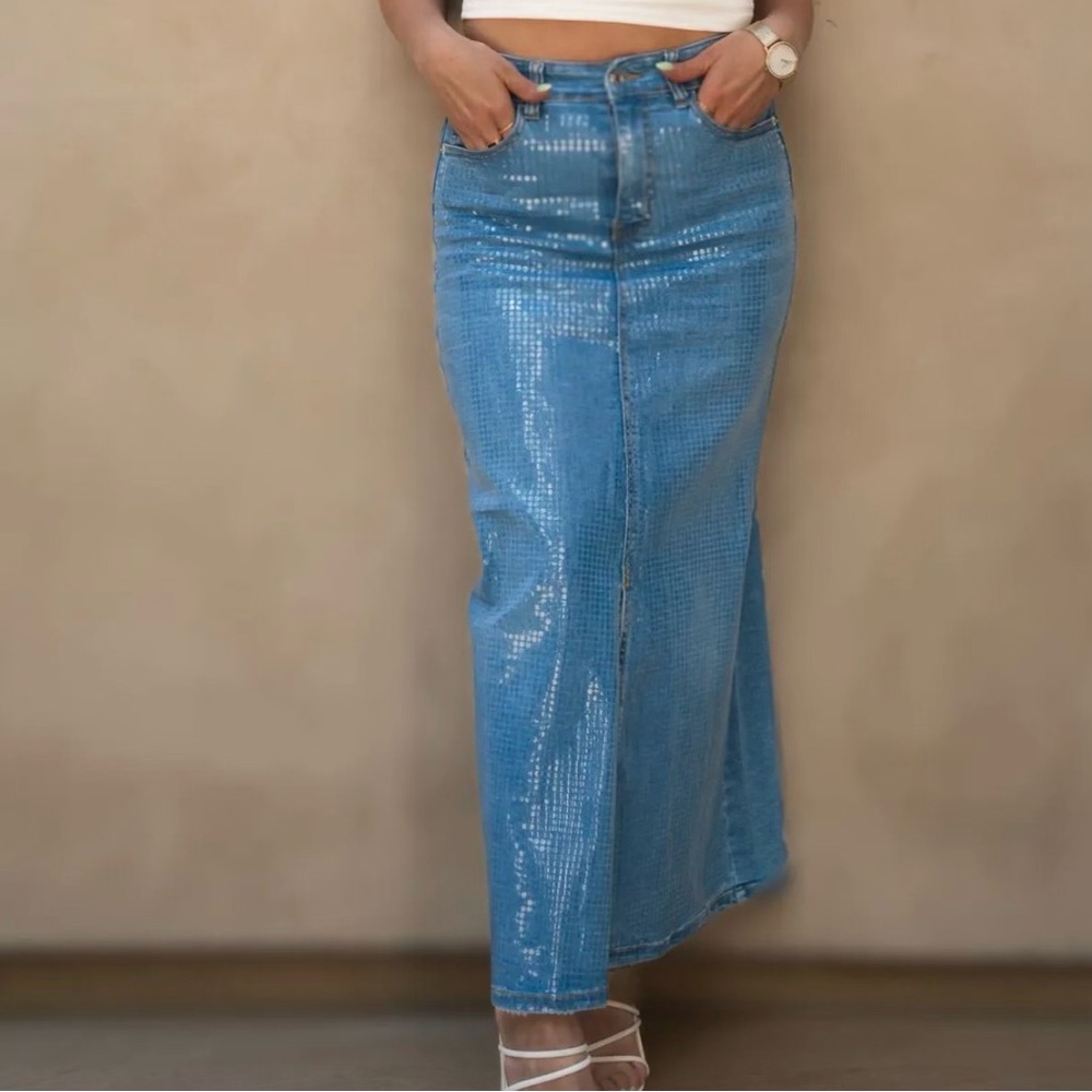 Denim Blue Sequin Skirt